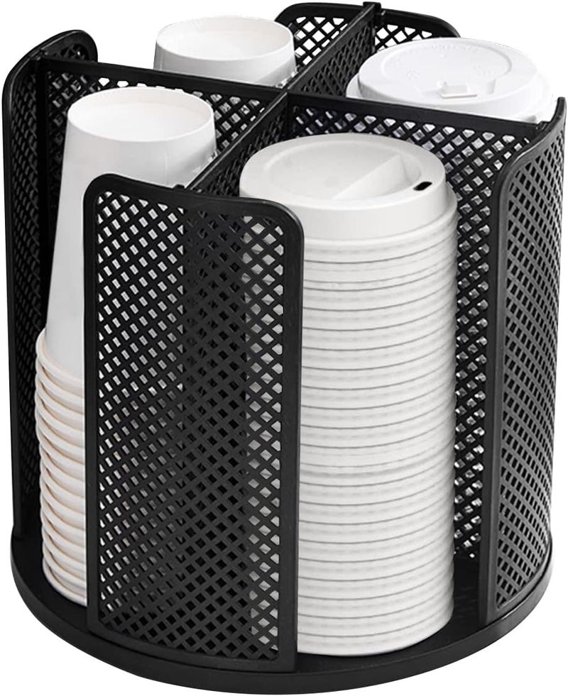 Honlibey Cup and Lid Organizer Cup Dispenser Coffee Cup Organizer Paper Cup Holder Rotating for Bathroom, Restaurant, Break Room, Coffee Station, Bar, Buffet, Kitchen Cabinet, Countertop,4 Compartment - Image 1